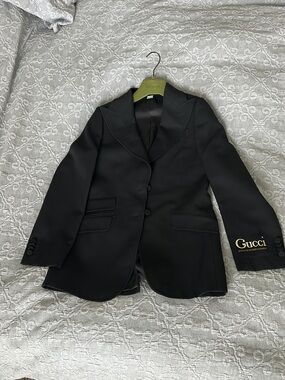Gucci Black Tailored Blazer with Gold Logo Cuff